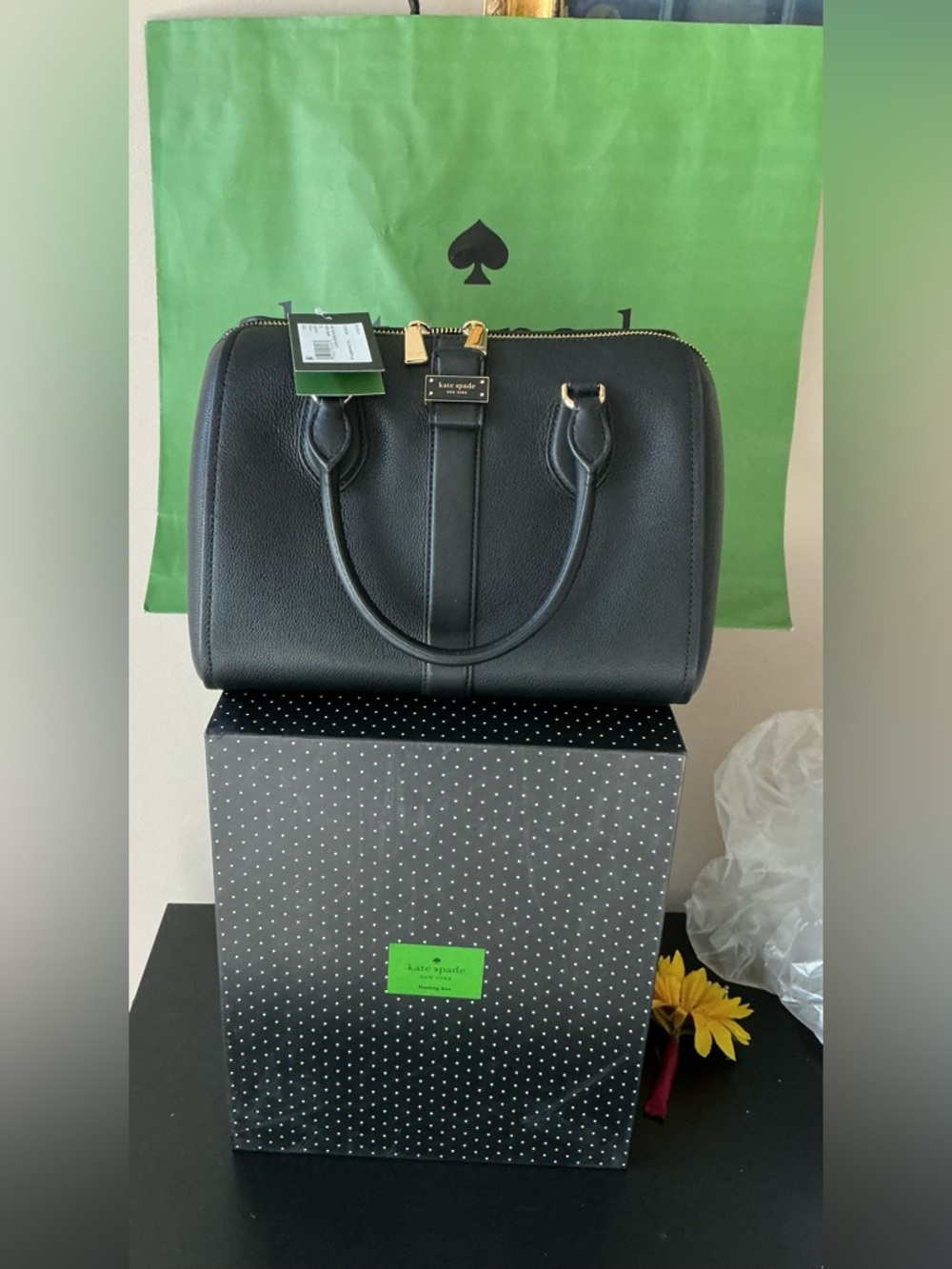 LOW START NWT Kate Spade Black Leather Dome Satchel/Crossbody. FULL INCLUSION